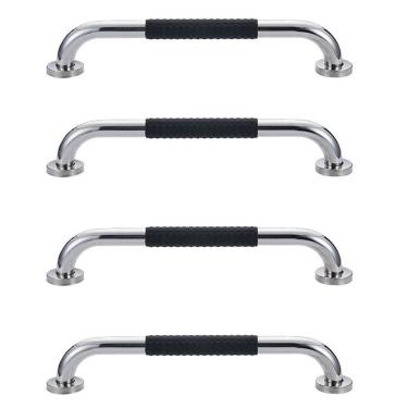 Imagem de Barra de Apoio 30cm Inox Suporte Antiderrapante Banheiro Box Kit 4 unidades Idoso Deficiente Quarto Acessibilidade Segurança