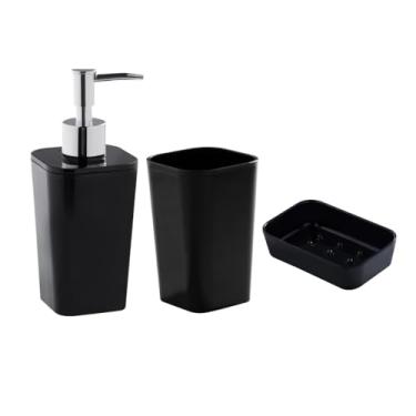 Imagem de Kit Banheiro Lavabo 3 Peças Porta Escova Dente Sabonete Líquido Saboneteira (Preto)