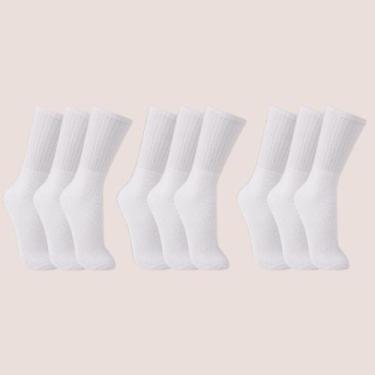 Imagem de Kit 9 Pares Meia Trifil Cano Alto Algodão Unissex, Branco, 39 a 43