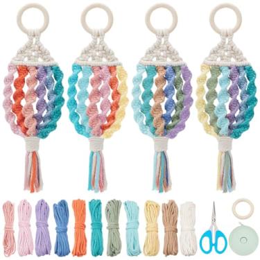 Imagem de PLIGREAT 4 Set DIY Rainbow Fish Macrame Kit Colorful Macrame Knotting Ornament Kit for Bedroom Living Room Nursery Apartment Wall Hanging Decor Handmade Craft for Beginner Friends Birthday Gift