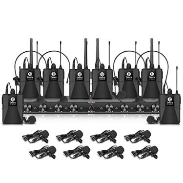 Imagem de D Debra Audio AU800 Pro UHF 8 Channel Wireless Microphone System with Cordless Handheld Lavalier Headset Mics, Metal Receiver, Ideal for Karaoke Church Party (8 Bodypack)