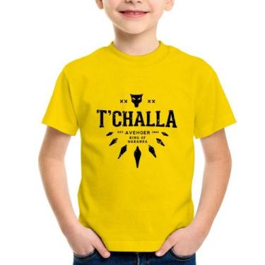 Imagem de Camiseta Infantil T'Challa King of Wakanda - Foca na Moda, Amarelo, 14
