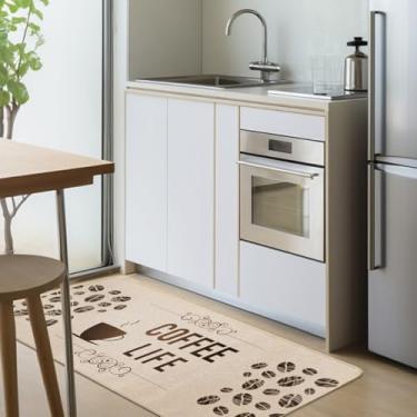 Imagem de 1 Tapete Passadeira Cozinha Antiderrapante Ln Es 45x110 Vr (E2 Coffee Bege Claro Escuro Marrom Café)