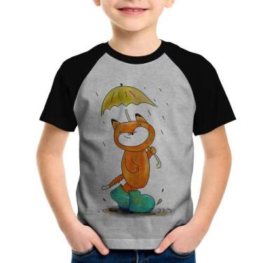 Imagem de Camiseta Raglan Infantil Raposa Fofinha Na Chuva - Foca na Moda, Cinza