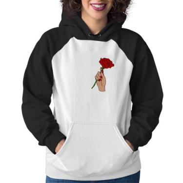 Imagem de Moletom Feminino A Rose for you - Foca na Moda, Branco, Preto, GG
