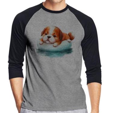 Imagem de Camiseta Raglan Cachorrinho Na Piscina  Manga 3/4 - Foca na Moda, Cinz