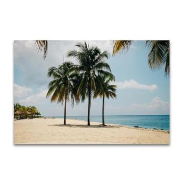 Imagem de RYLJCZ Impressões de arte de parede de praia champanhe prata decorações de parede para quarto escritório praia cenário idílico moderno mar praia imagens de paisagem marítima 70 x 98 cm (27,6 x 38,5