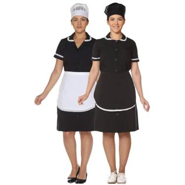 Imagem de Uniforme de copeira camareira governanta Vestido copeira + avental copeira + touca de rede