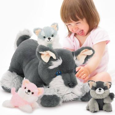 Imagem de Bicho de pelúcia MoriSmos Plush Schnauzer Dog com bebês de 50 cm