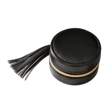 Imagem de Vaveren Caixa de presente de jóias Caixa de jóias Veludo Birthday Gift Round Multifunction Jewelry Organizer Jewelry Case de jóias para engajamento, Preto