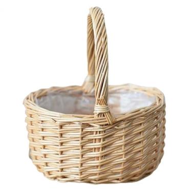 Imagem de Cesta de frutas Cesta de frutas cesta de piquenique oval com alças, cesta de compras tecida à mão de salgueiro, brinquedo de banho para crianças cesta de embalagem de presente de armazenamento de brin