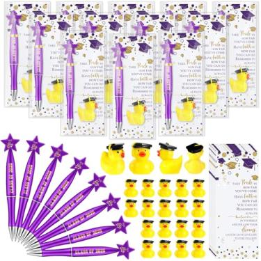 Imagem de Sayglossy 20 conjuntos de canetas esferográficas estrela classe de 2025 em massa boné de formatura pato resina cartão de torcida brindes de fim de ano para convidados estudantes (roxo)
