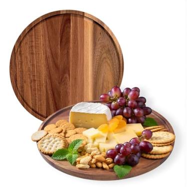 Imagem de Bandeja de servir redonda de madeira de acácia, bandeja decorativa de madeira para mesa de café e decoração de casa, bandeja de velas, tábua de charcutaria de aperitivo (2, 30 cm)