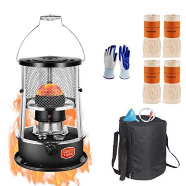 Imagem de Aquecedor de querosene de 4,5 L para uso interno e externo, aquecedor não elétrico para acampamento, pesca e emergência de sobrevivência, fogão de acampamento portátil elevável, com 4 mechas e 1 par