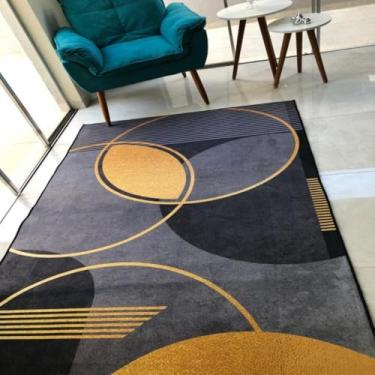 Imagem de Tapete Veludo Geometrico Circulos Preto 2,00 x 1,40