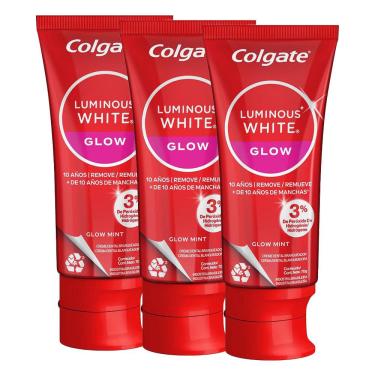 Imagem de Kit com 3 Cremes Dentais Colgate Glow Mint Luminous White 70g