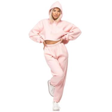 Imagem de conjuto cropped moleton feminino  conforto 100 algodao - GELPasso, Ros