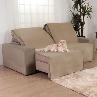 Imagem de Manta Capa Protetora Para Sofá Retrátil Anti Arranhão Gato 2,40m Bege 