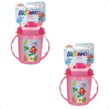 Imagem de Kit 2 Copo Infantil Com Alças/Bico 320Ml 6 Meses Rosa - Nitron