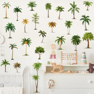 Imagem de Adesivos de parede de folha verde verão praia tropical planta coqueiro arte decalques destacam e colam adesivos de parede de vinil móveis para quarto de crianças decoração de berçário