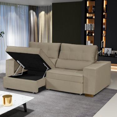 Imagem de Sofá Baú Retrátil E Reclinável 3 Lugares 190cm Veludo Nobre Bege