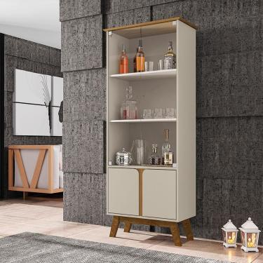 Imagem de Cristaleira Sala Pés De Madeira Off White/Cinamomo