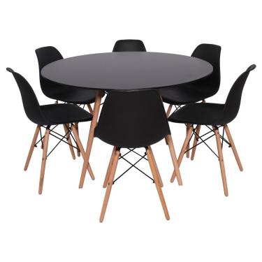 Imagem de Kit Mesa Redonda De Jantar Para 6 Lugares Com 6 Cadeiras Charles Eames Eiffel Preto