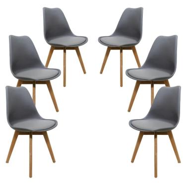 Imagem de 6 Cadeiras Eames Eiffel Wood Leda Saarinen Design Para Mesa De Jantar Sala Cozinha Cinza