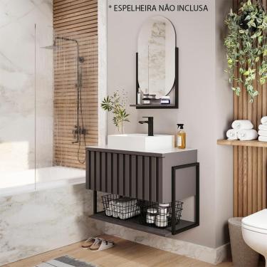 Imagem de Armário De Banheiro 100% Mdf 60cm Metalon Com Cuba Havaí Mgm Móveis Titanio Titanio