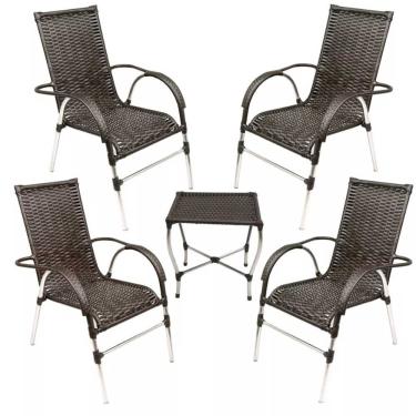 Imagem de Kit 4 Cadeiras Vênus E Mesa De Centro Garden Trama Original Pedra Ferro