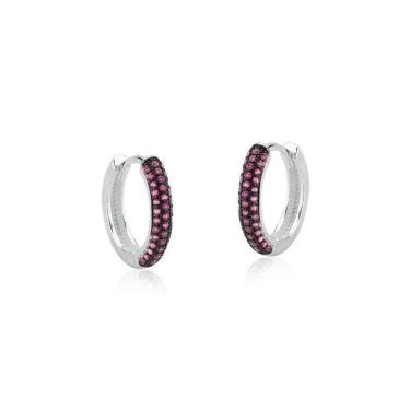 Imagem de Brinco Argola Click Zirconias Rubi Prata 925 1,5cm