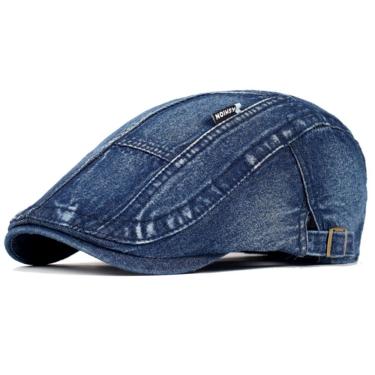 Imagem de Boina Italiana Jeans Algodão De Jornaleiro Design Liso Ajustável Azul Escuro