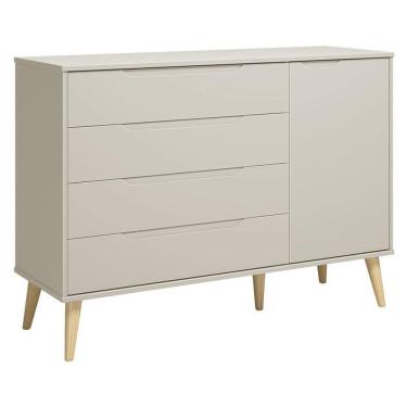 Imagem de Cômoda com Porta Elfe 4 Gavetas MDF Puxadores Embutidos Bege Natural para Quarto Infantil