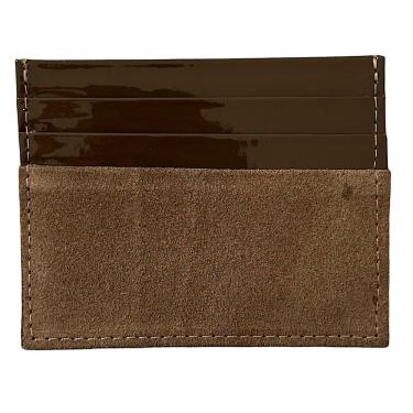 Imagem de Porta Cartão Slim Em Couro Camurça E Verniz Café