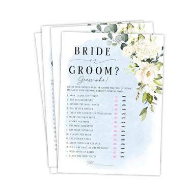 Imagem de Jogo de chá de casamento para noiva ou noivo, divertidos jogos de chá de panela, He Said She Said (rosa azul branca)