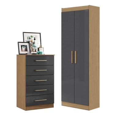 Imagem de Cômoda 5 Gavetas 2014140 e Armário Multiuso 2000191 Atacama Grafite - Aramóveis