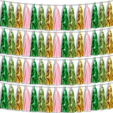 Imagem de Hysilla Guirlanda De Franjas Metálicas Com Borlas 4P Verde-Sálvia Rosa-Dourada, Faixas Para Carros Alegóricos, Despedida Solteira, Casamento, Aniversário, Halloween, Natal, Decoração Chá Bebê/Nupcia