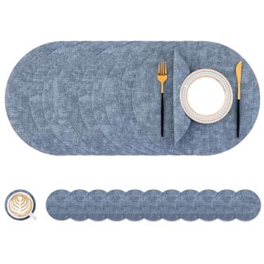 Imagem de Homaxy Jogo americano e porta-copos redondos de couro sintético, tapetes de mesa laváveis de dois lados, tapetes de jantar resistentes ao calor limpáveis para ambientes externos e internos, conjunto