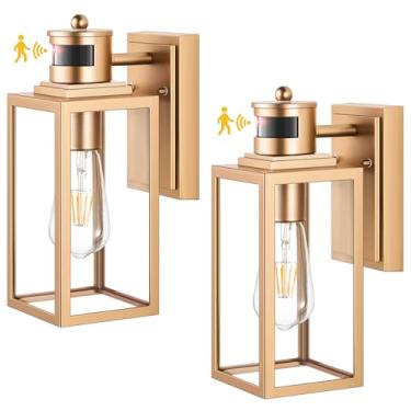 Imagem de VIANIS Pacote Com 2 Luminárias De Parede Douradas Para Áreas Externas, Luminária Sensor Movimento Garagem Externa, Luz Moderna Varanda Frontal Do Anoitecer Ao Amanhecer, Arandela Antiferrugem À Prov