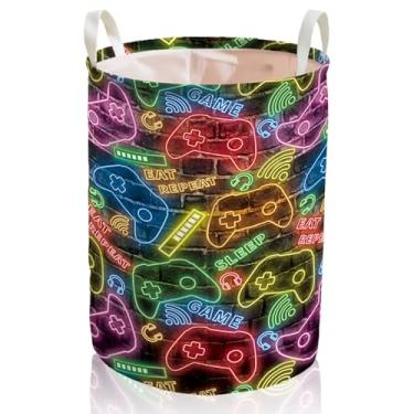 Imagem de Cesto de lavanderia com controle de jogo neon dobrável cesto de roupas balde de armazenamento de roupas organizador de brinquedos à prova d'água saco de lavanderia meninos cesto de presente para sala