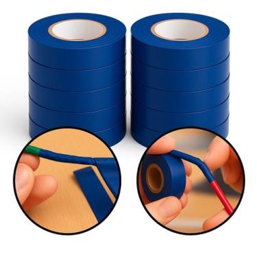 Imagem de Kit 10 Fita Isolante Antichama Azul 19mm x 10m Segurança e Resistência
