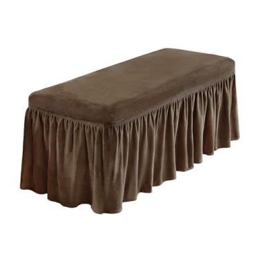 Imagem de NICEEC Capa de banco de jantar elástica de elastano com saia removível capa retangular lavável para sala de jantar, sala de estar, quarto, cozinha (marrom)