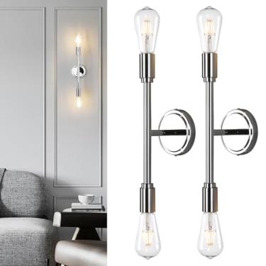 Imagem de Phansthy Conjunto De Dois Arandelas Parede, Luminárias Modernas, Luminária Banheiro 2 Luzes Sobre O Espelho, Teto/Parede Interna Para Quarto, Sala Estar (Pacote Com Cromadas)