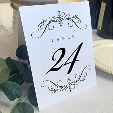 Imagem de Números de mesa de casamento Classic Flourish, preto, 1-15, dupla face, barraca ou uso em um suporte, ótimo para festas e restaurantes - Feito nos EUA