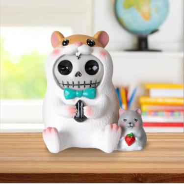Imagem de Pacific Giftware Estatueta colecionável Hammy Furrybones esqueleto em adorável fantasia de hamster com pequeno amigo rato ótimo para decoração de casa e presentes exclusivos, 7,5 cm de altura