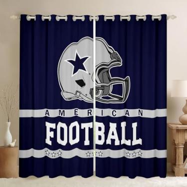 Imagem de Cortinas de janela para meninos de futebol americano, estrelas do oeste do Texas, amantes de caubói, esportes, para meninos e homens, jogos de futebol de rúgbi, azul, branco, tratamentos de janela,