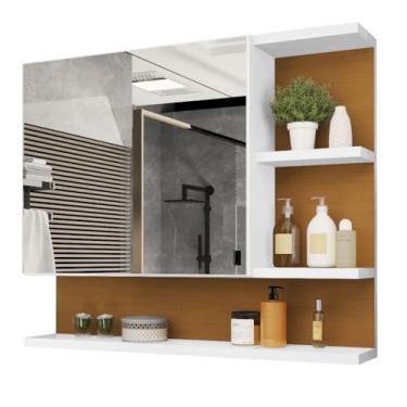 Imagem de Armário da parede do banheiro com organizador do armazenamento do espelho multi-cor design moderno durável salvar o espaço(Branco Nature)