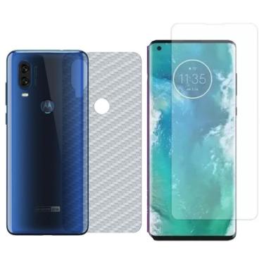 Imagem de Película Hidrogel + Adesivo Fibra De Carbono Para Motorola One Vision - Transparente
