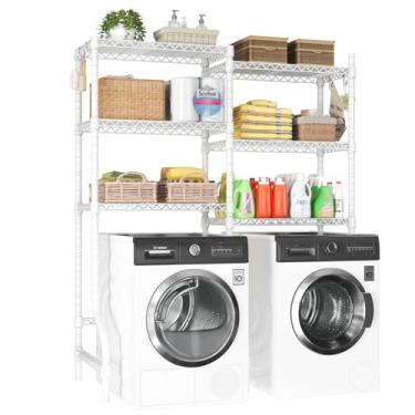 Imagem de ULIFHOME U15 Prateleiras de armazenamento para lavadora e secadora, prateleira de armazenamento acima da máquina de lavar e secar roupa, prateleira de arame de 6 camadas com 4 ganchos para organização