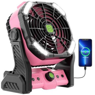 Imagem de Ventilador recarregável de 20000 mAh, ventilador recarregável, ventilador de acampamento rosa recarregável com lanterna de LED, ventilador operado por bateria de rotação de 270°, ventilador de mesa
